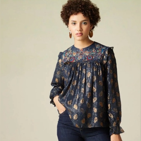 Anthropologie Tops - Anthropologie Verb by Pallavi Singhee Embroidered Metallic Blouse BNWT